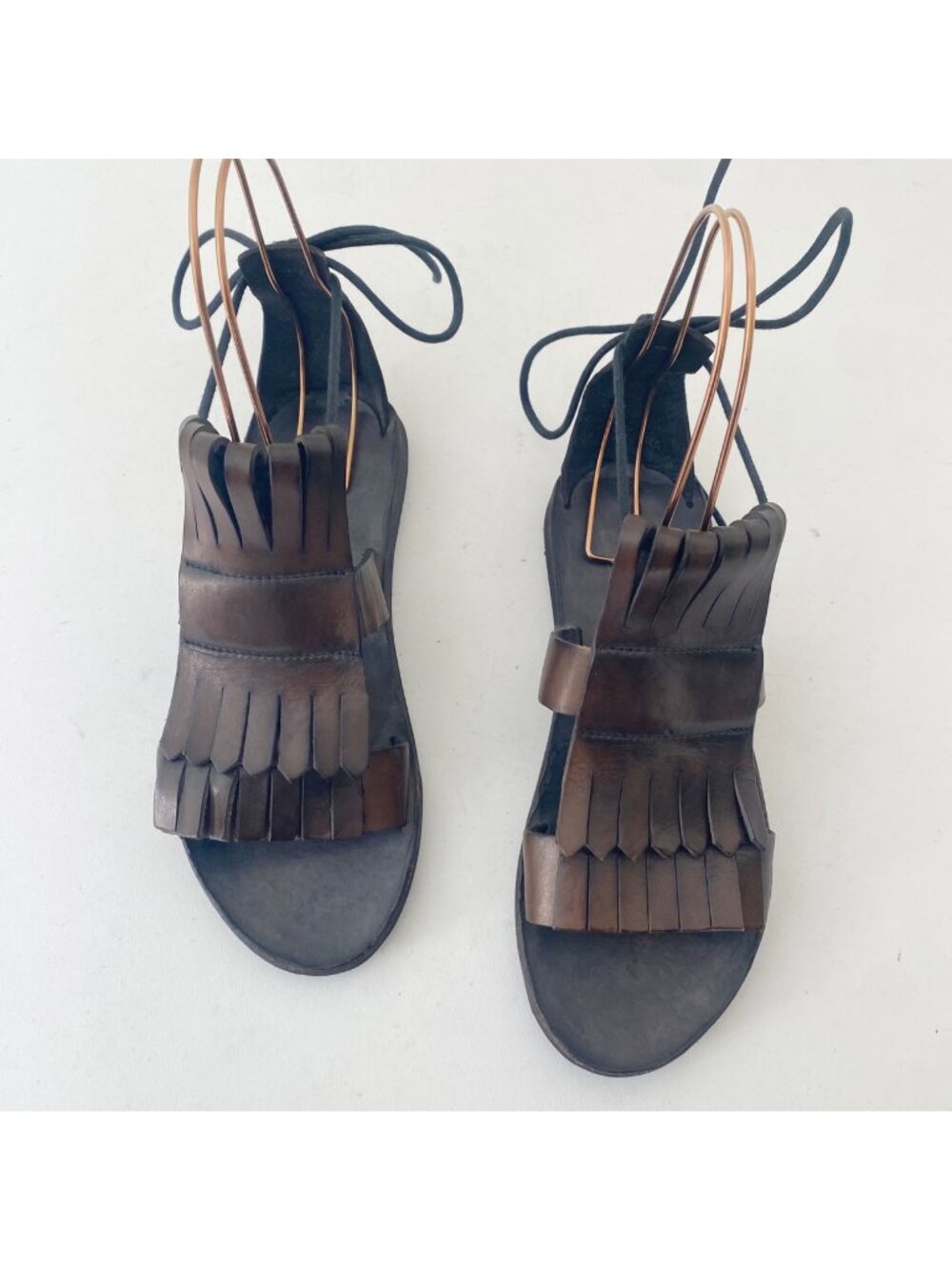 Brador Fringe Sandals Shoes Brown Lace-Up